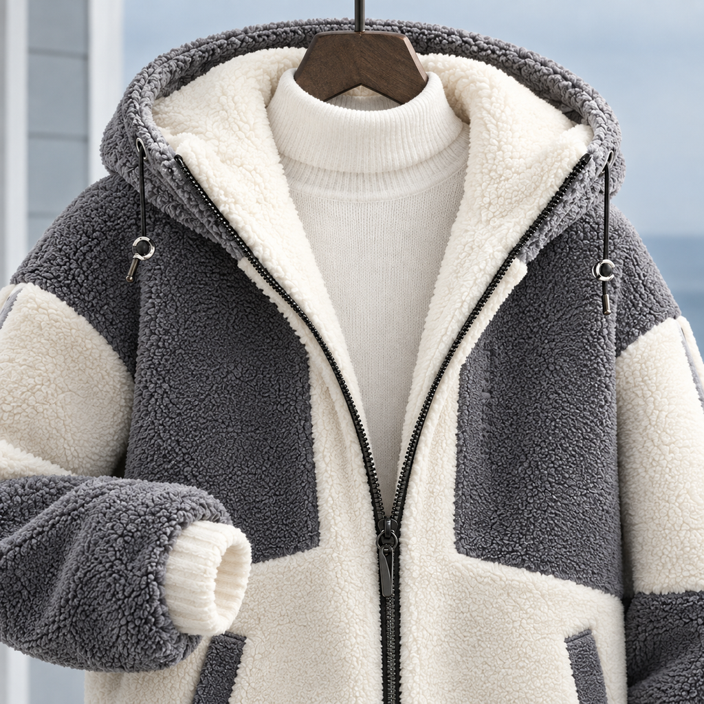 Men's Fleece Jacket with Drawcord Hood – Winter Jacket