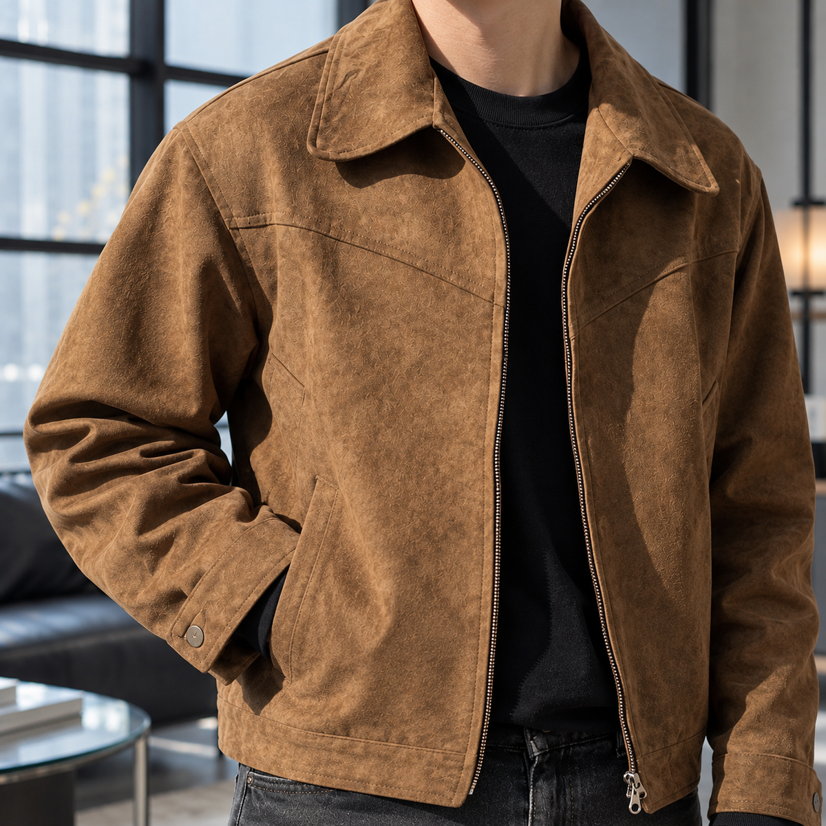 Men's Short Zip Jacket with Wide Collar – Casual Layer