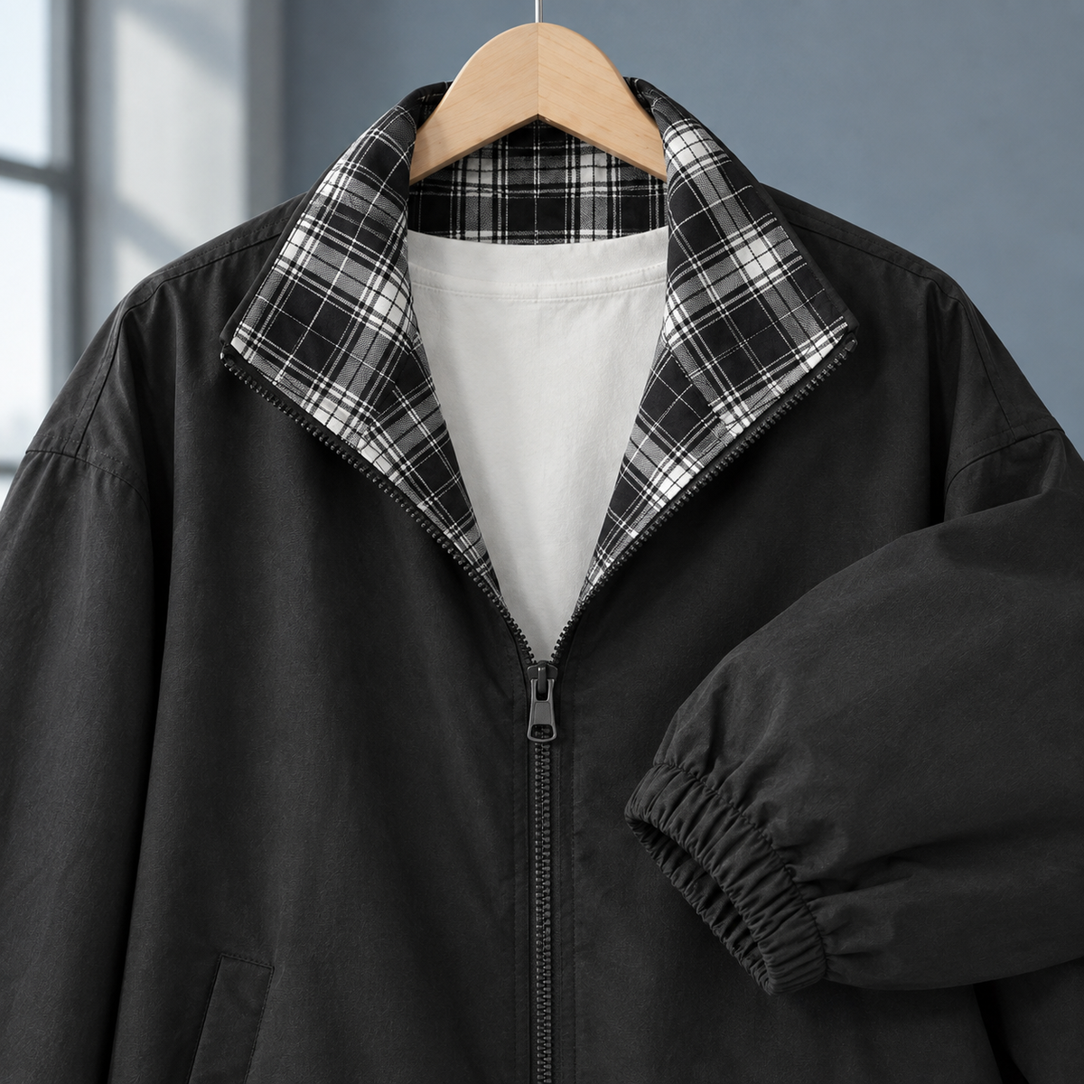 Men's Checked Collar Zip Jacket – Winter Jacket