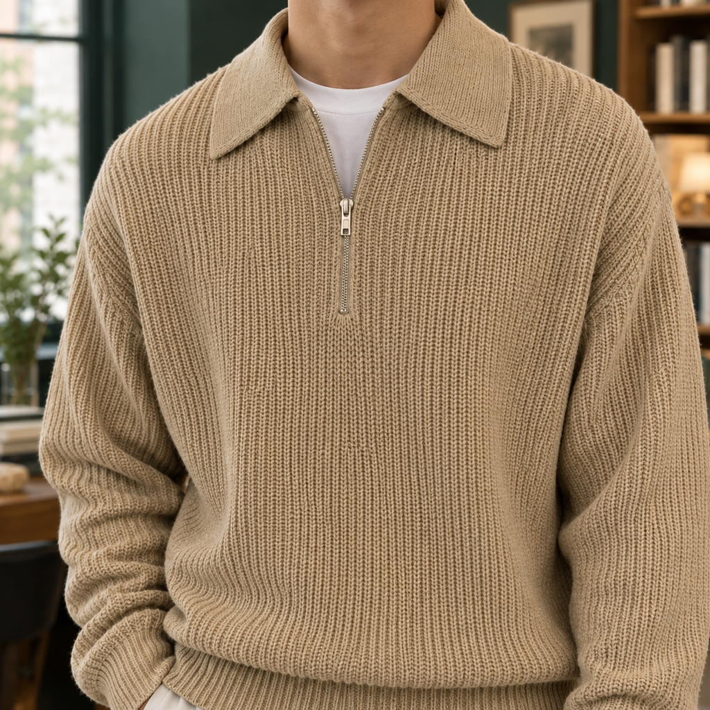 Men's Quarter Zip Jumper – Textured Knit Pullover