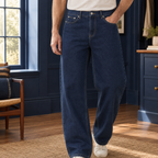 Men's Wide-Leg Jeans – High-Rise Washed Denim