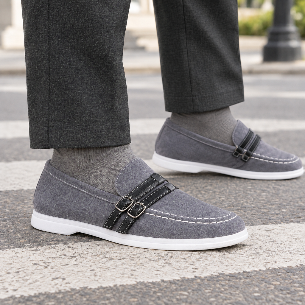 Men's Suede Loafers with Buckle Detail – Smart Casual Shoes