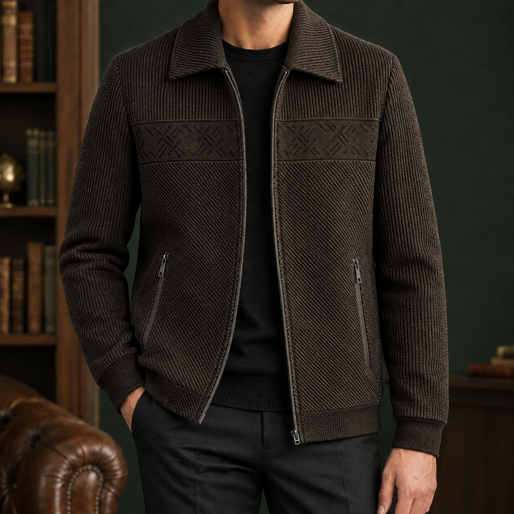 Men's Textured Panel Jacket – Soft Woven Winter Jacket