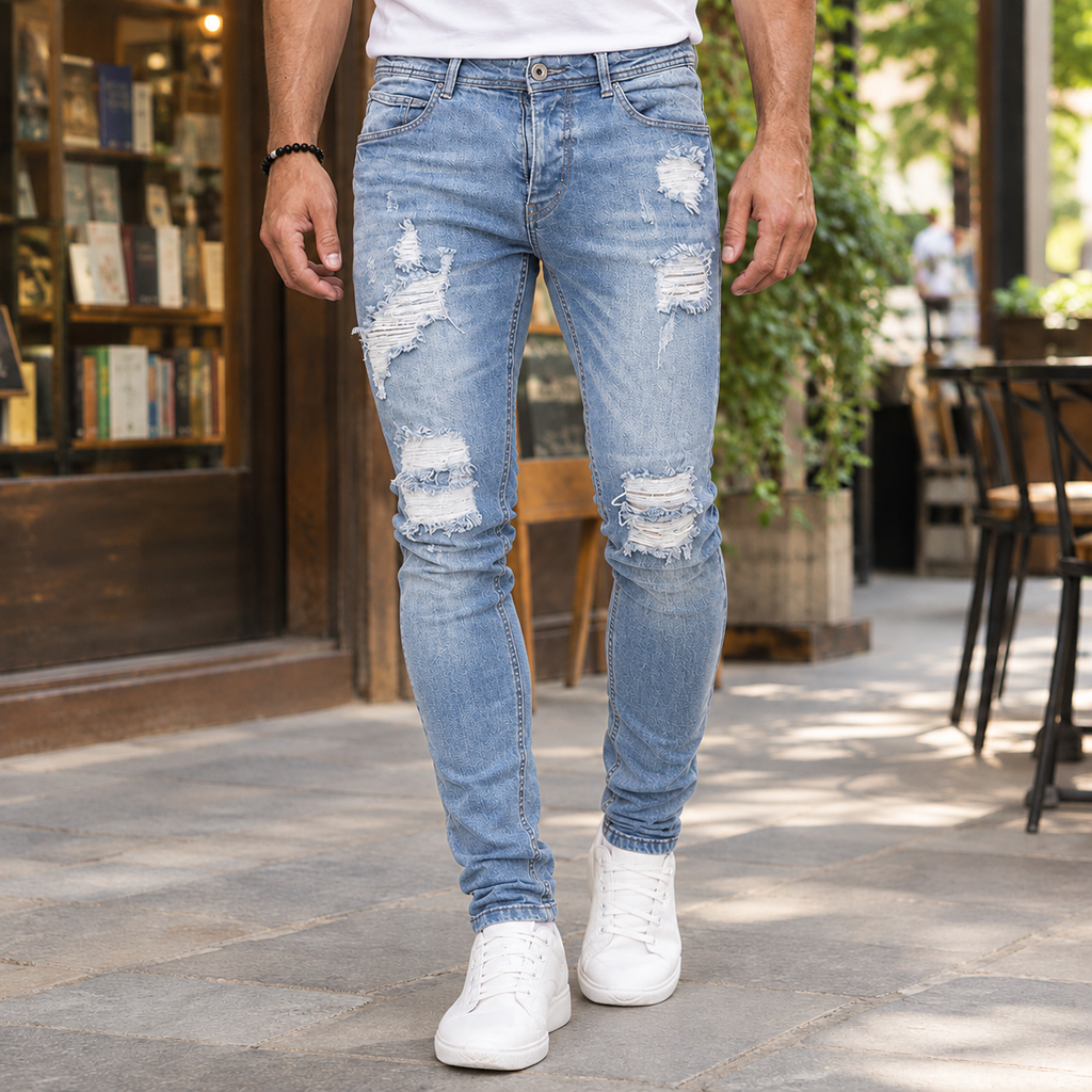 Men's Slim Fit Distressed Jeans – Tapered Denim