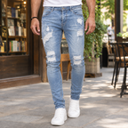 Men's Slim Fit Distressed Jeans – Tapered Denim