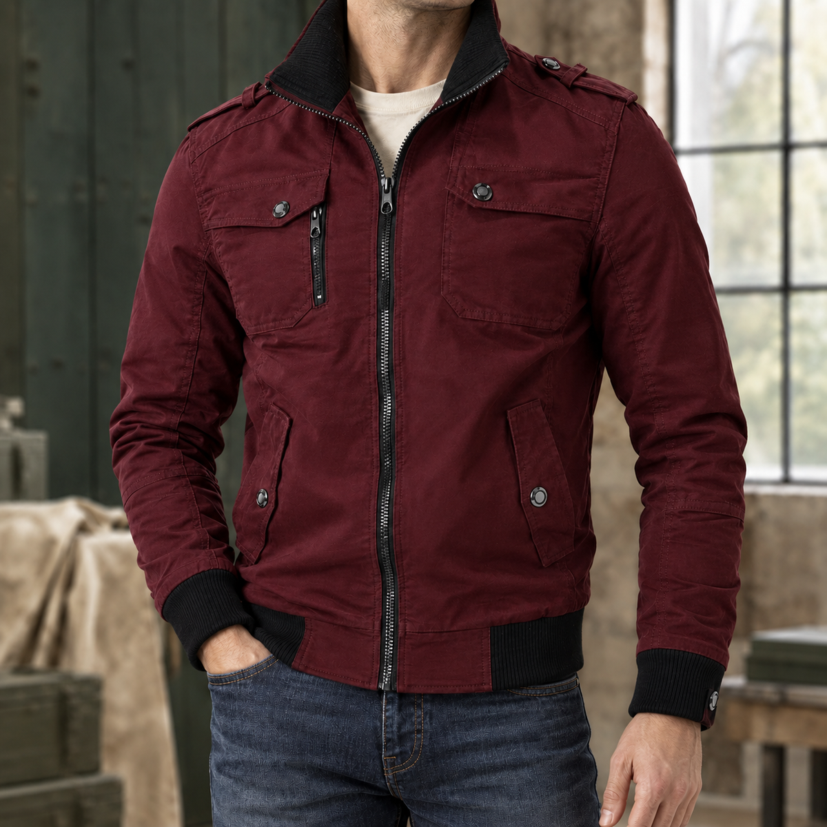 Men's Fitted Utility Jacket – Smart Casual Layer