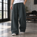 Men's Pleated Wide Leg Trousers – Relaxed Drawstring Trousers