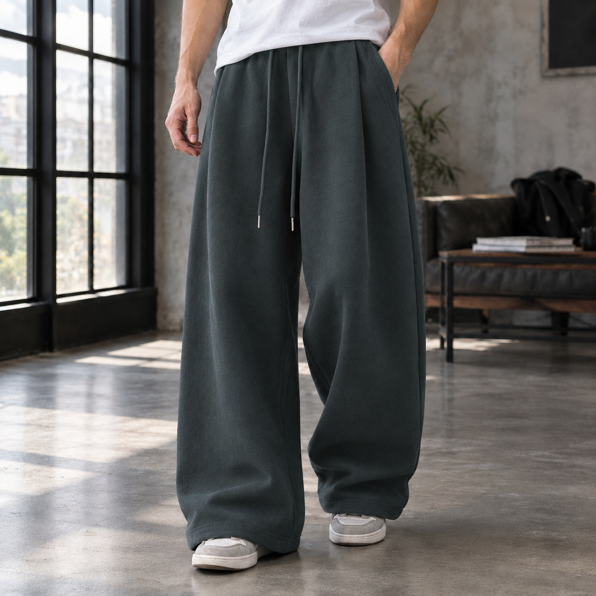 Men's Pleated Wide Leg Trousers – Relaxed Drawstring Trousers