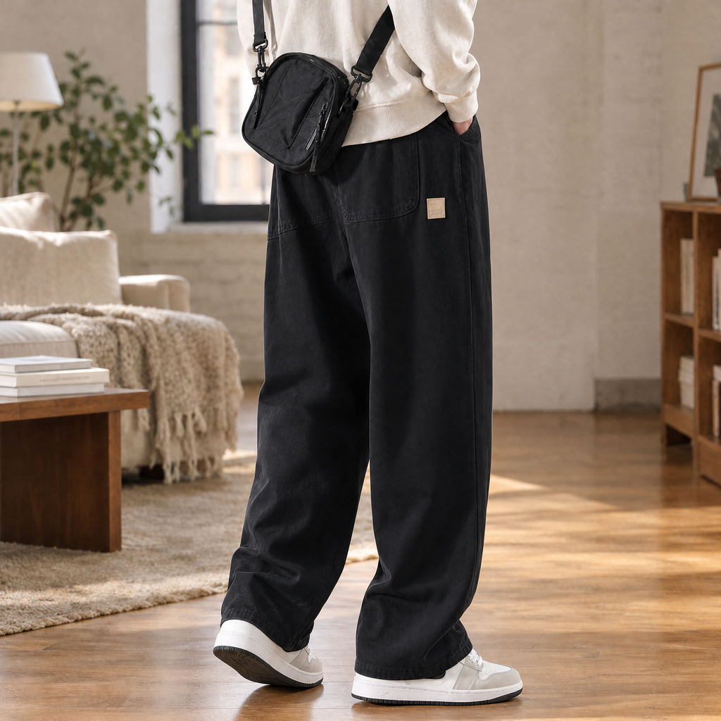 Men's Wide Leg Trousers – Elasticated Waist Relaxed Fit