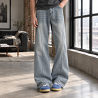 Men's Wide Leg Denim Jeans – Mid Rise Washed Fit