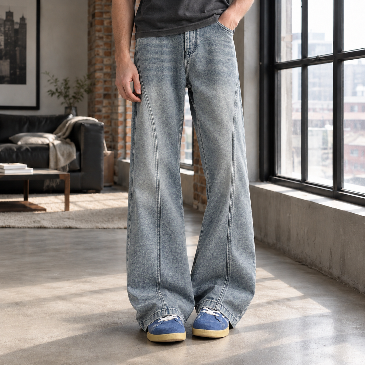 Men's Wide Leg Denim Jeans – Mid Rise Washed Fit