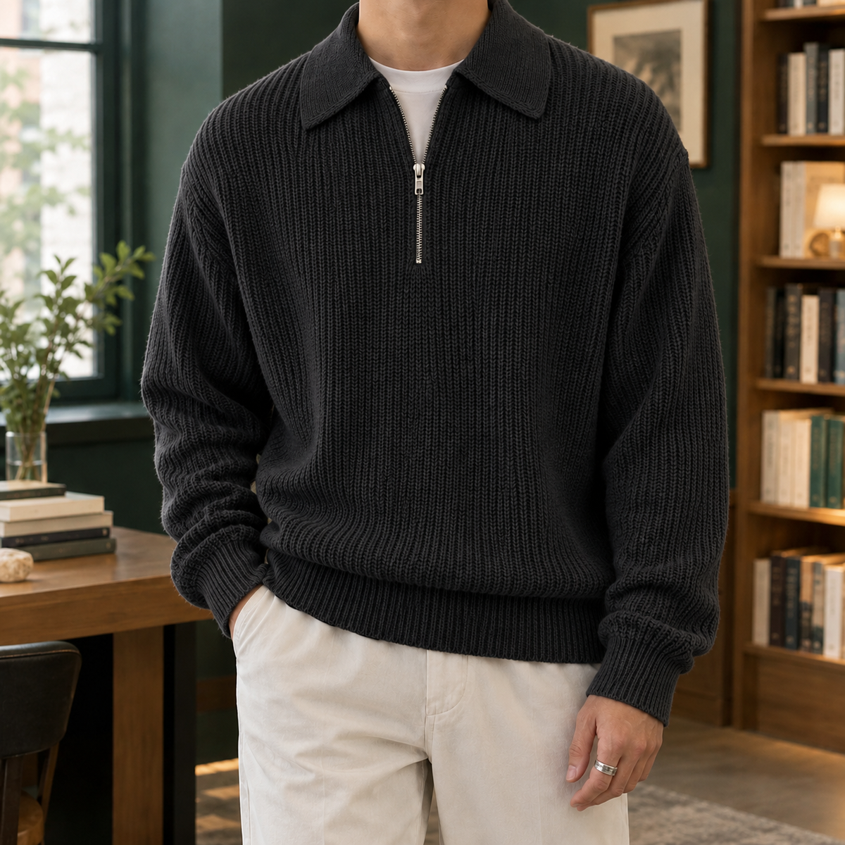 Men's Quarter Zip Jumper – Textured Knit Pullover