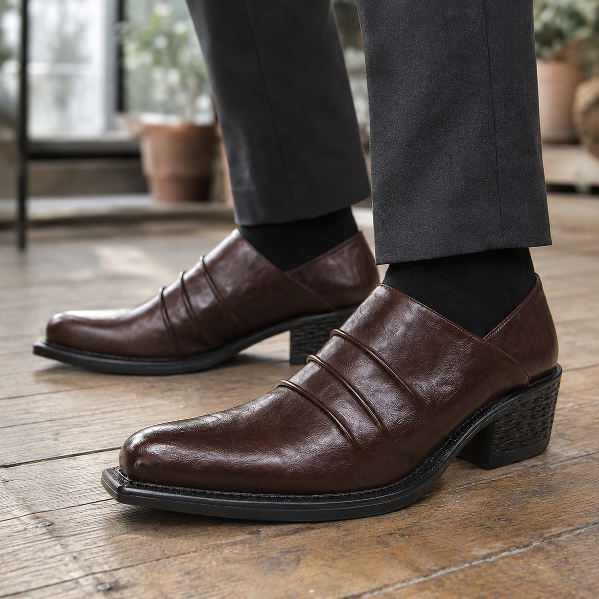 Men's Leather Block Heel Shoes – Smart Occasion Shoes