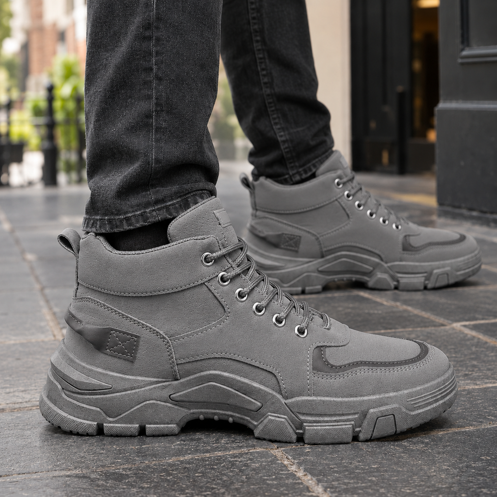 Men's Leather High-Top Trainers – Chunky Sole Trainers