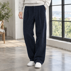 Men's Ribbed Wide Leg Trousers – Pleated Front Trousers
