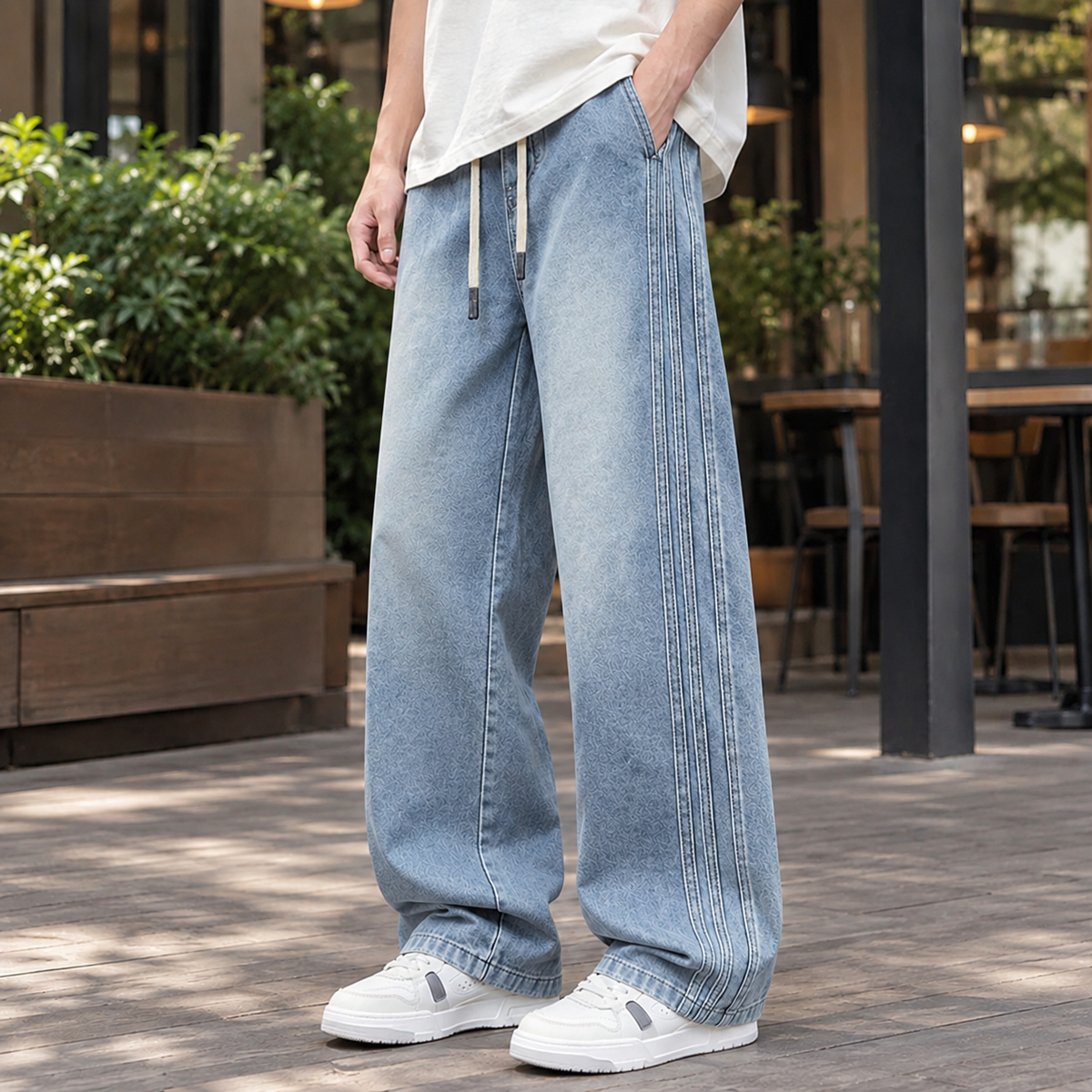 Men's Relaxed Wide Leg Jeans – Drawstring Waist Denim