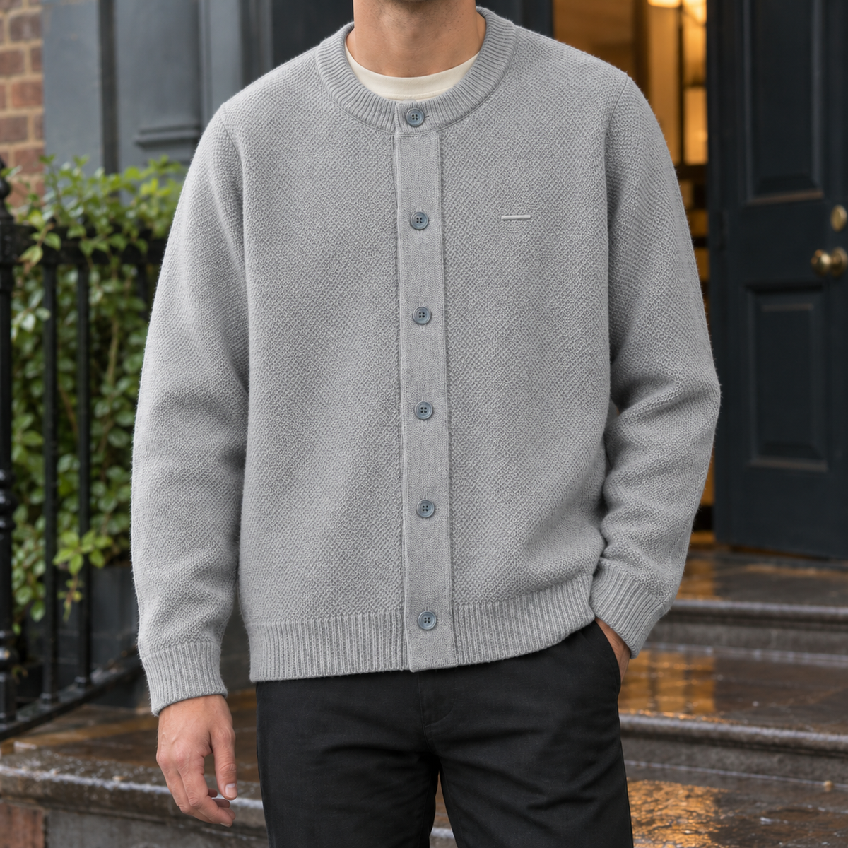 Men's Textured Knit Cardigan – Button Front Winter Cardigan