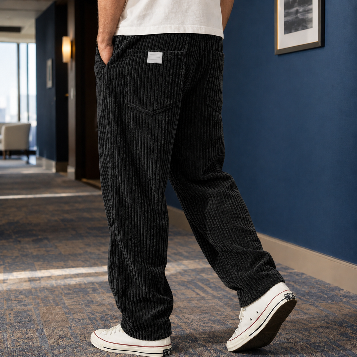 Men's Relaxed Fit Trousers – Wide Wale Textured Trousers