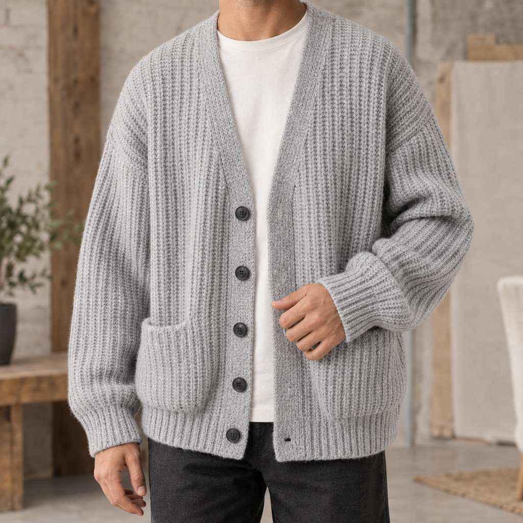 Men's Ribbed Knit Cardigan – Button Front Layer