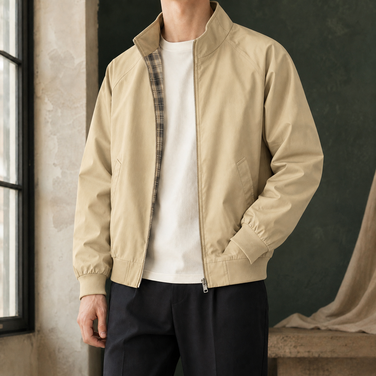 Men's Harrington Jacket with Plaid Lining – Winter Jacket