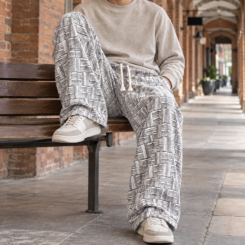Men's Wide Leg Cotton Trousers – Relaxed Drawstring Trousers