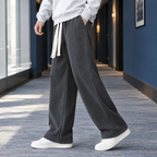 Men's Ribbed Wide Leg Trousers – Relaxed Woven Trousers