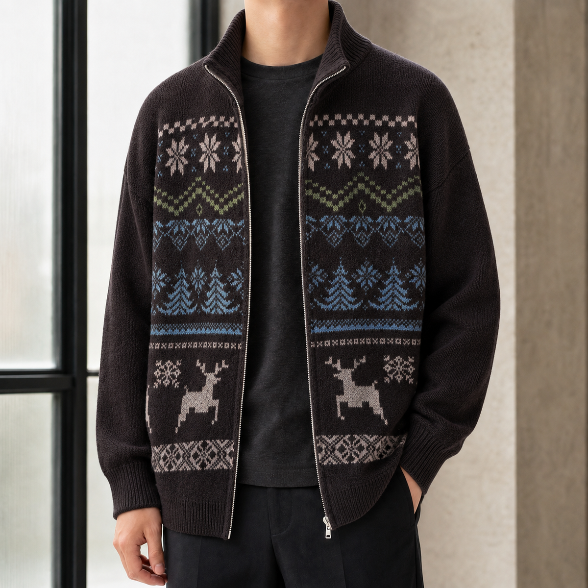 Men's Fair Isle Jacquard Jacket – Winter Jacket