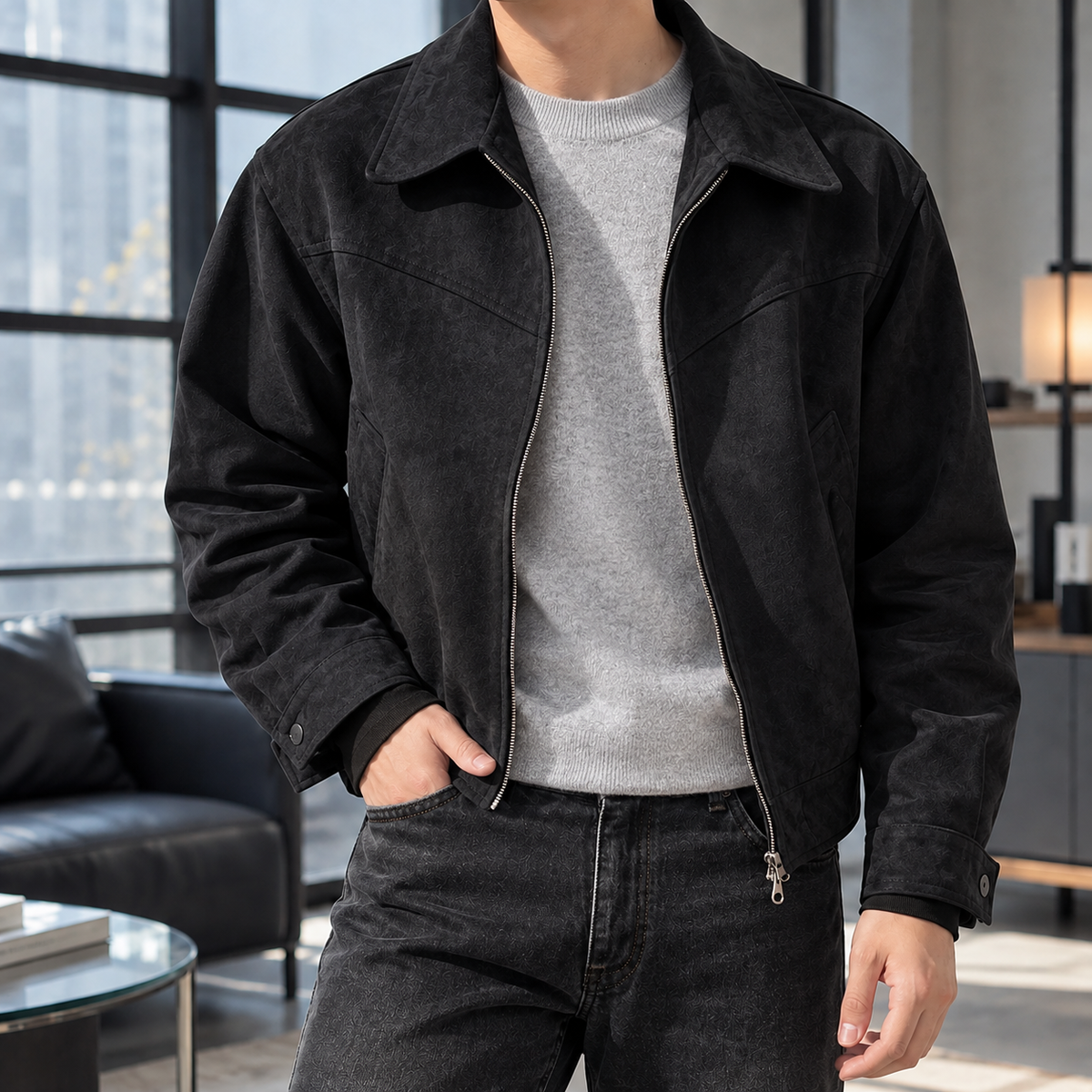Men's Short Zip Jacket with Wide Collar – Casual Layer