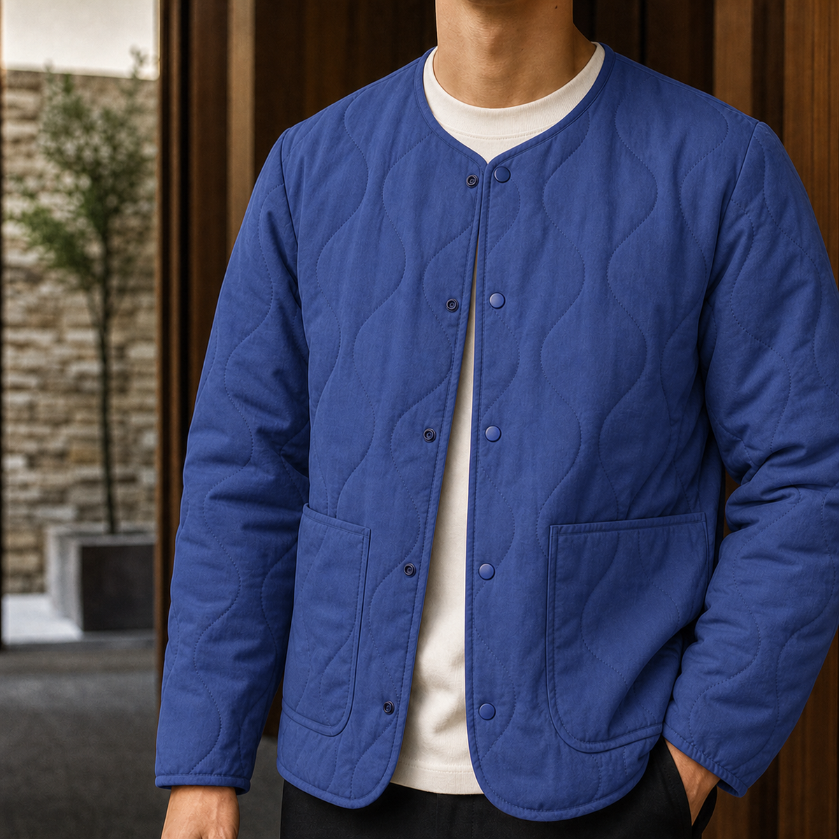 Men's Quilted Collarless Jacket – Winter Jacket