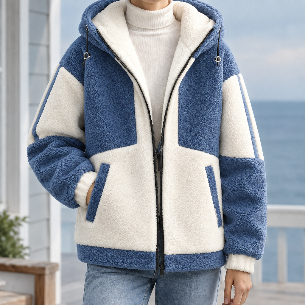 Men's Fleece Jacket with Drawcord Hood – Winter Jacket