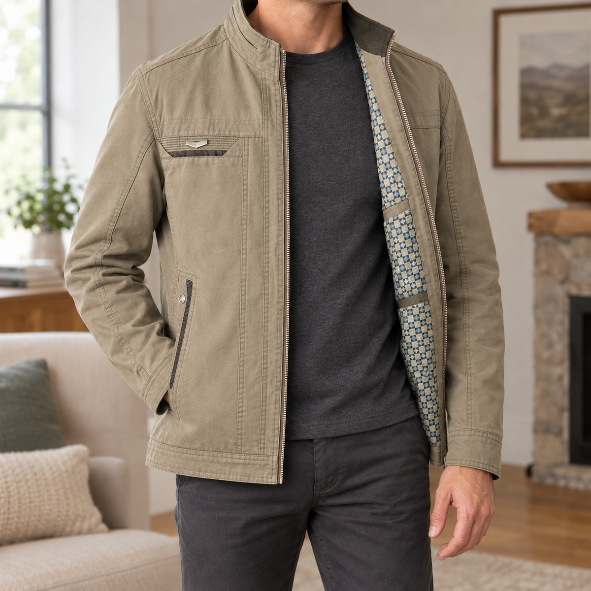 Men's Cotton Blend Stand Collar Jacket – Smart Casual Jacket