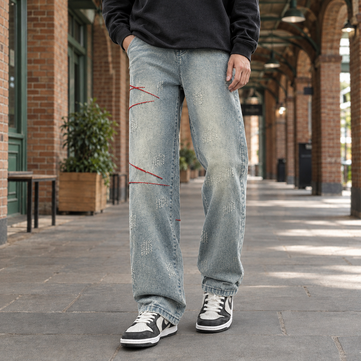 Men's Distressed Straight Leg Jeans – Washed Denim Jeans