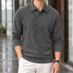 Men's Long Sleeve Knitted Polo Shirt – Textured Top
