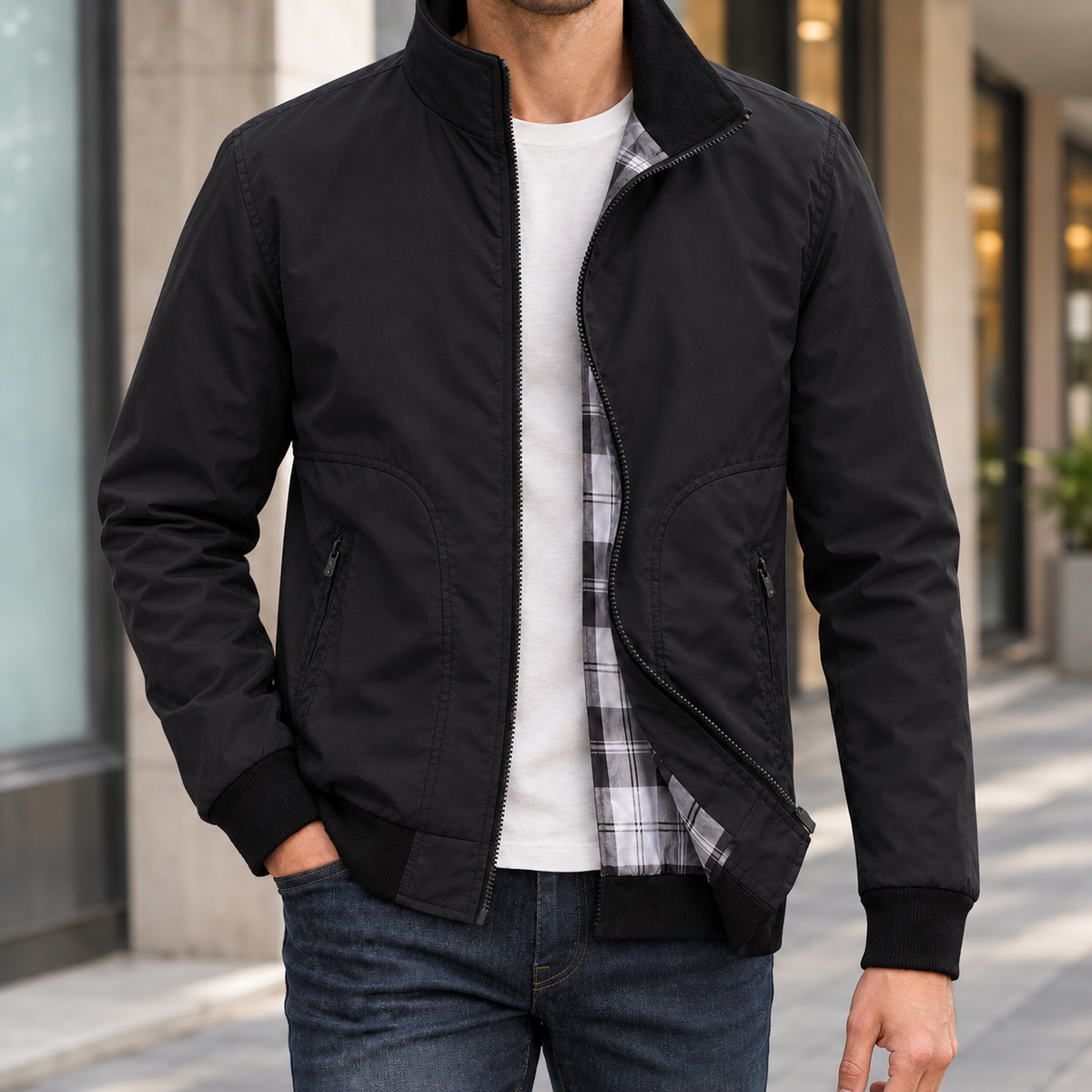 Men's Zip Jacket with Plaid Lining – Winter Jacket