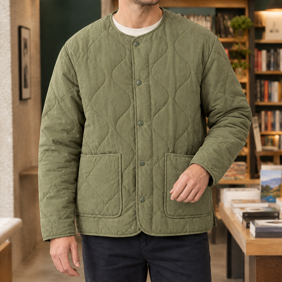 Men's Quilted Collarless Jacket – Winter Jacket