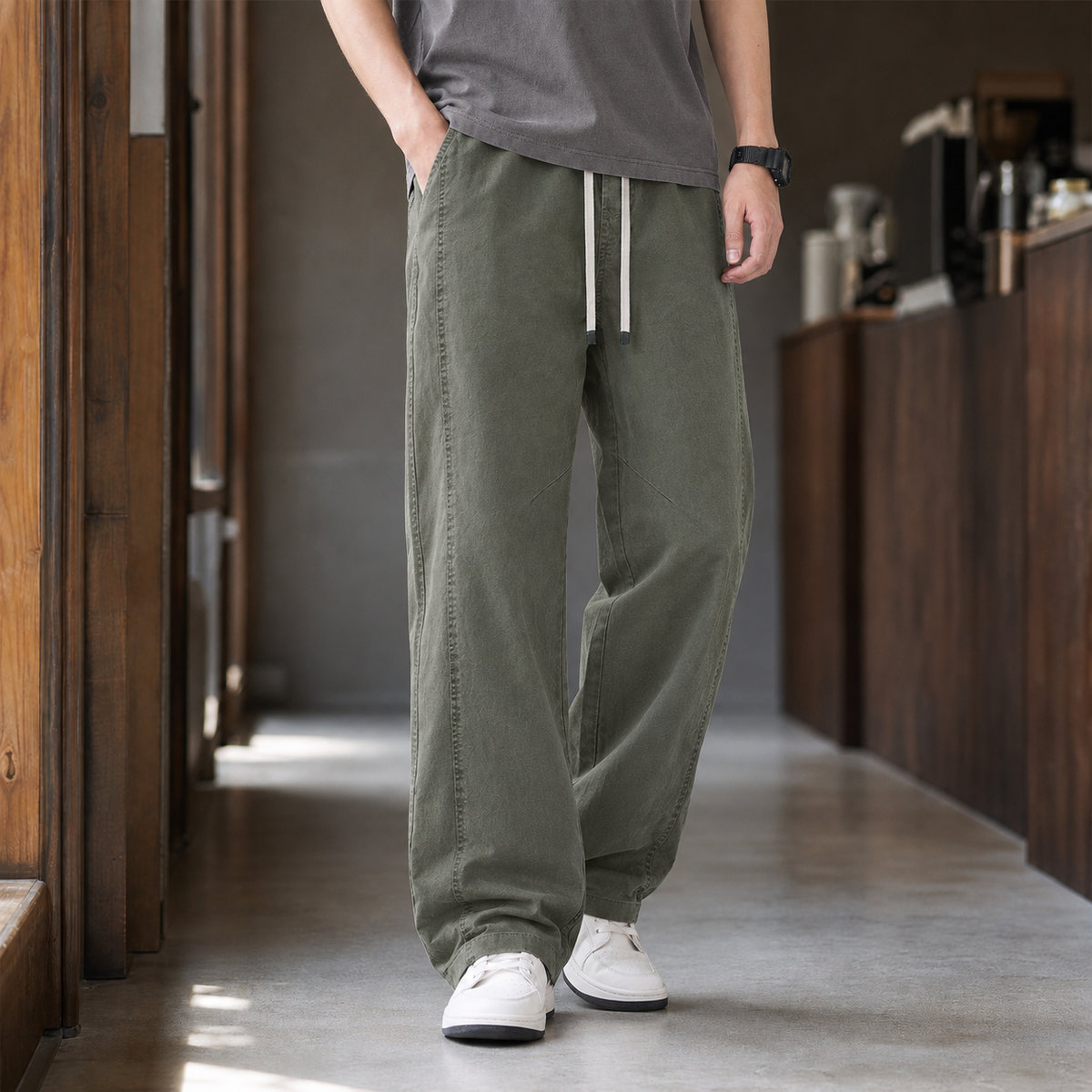 Men's Relaxed Fit Cotton Trousers – Wide Leg Trousers