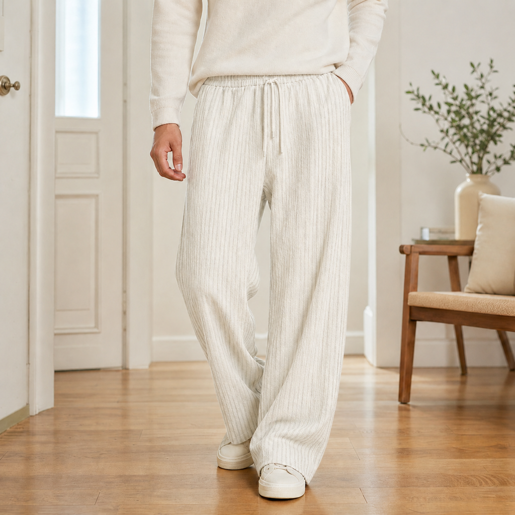 Men's Ribbed Wide Leg Trousers – Relaxed Drawstring Trousers