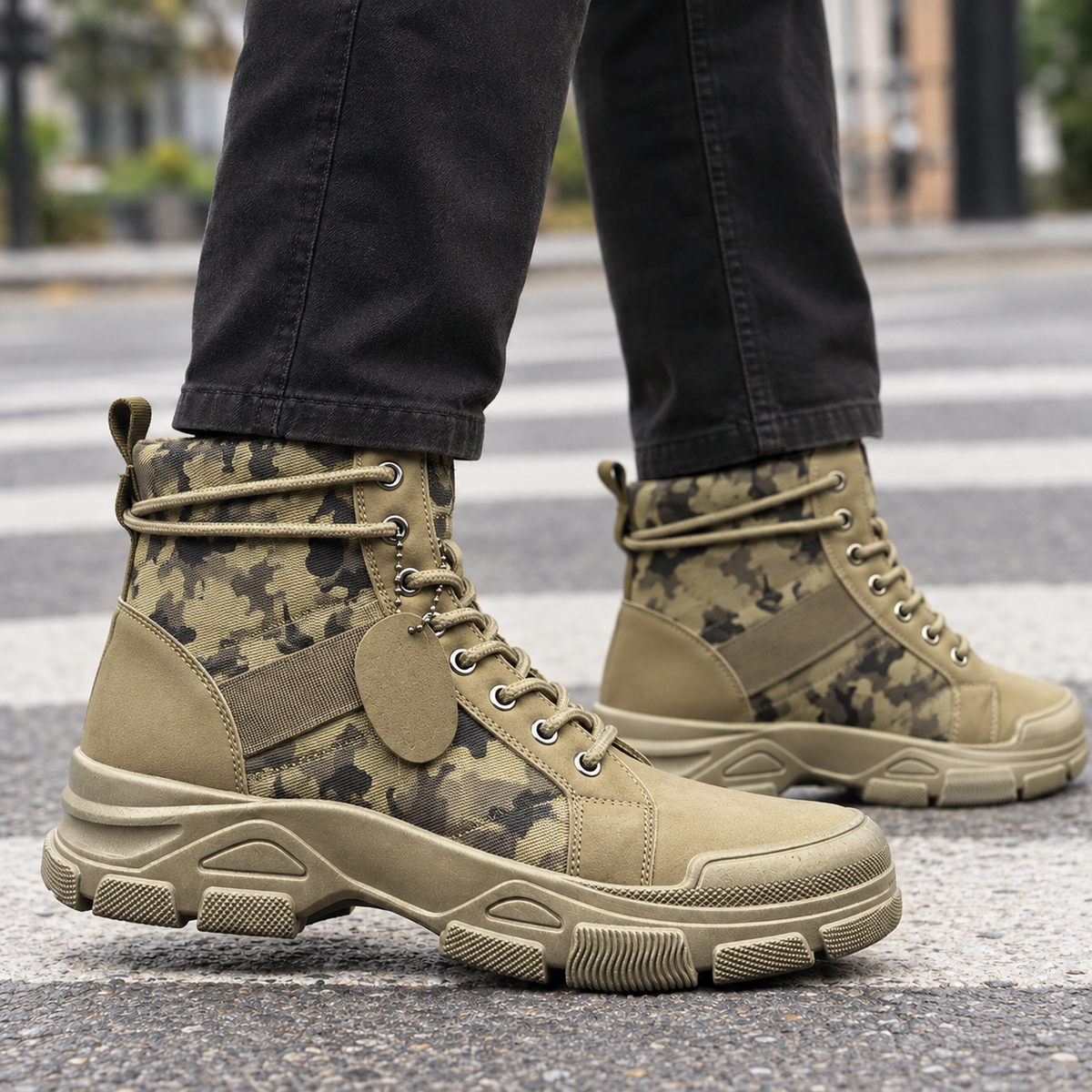 Men's Camouflage Lace-Up Boots – Chunky Lug Sole