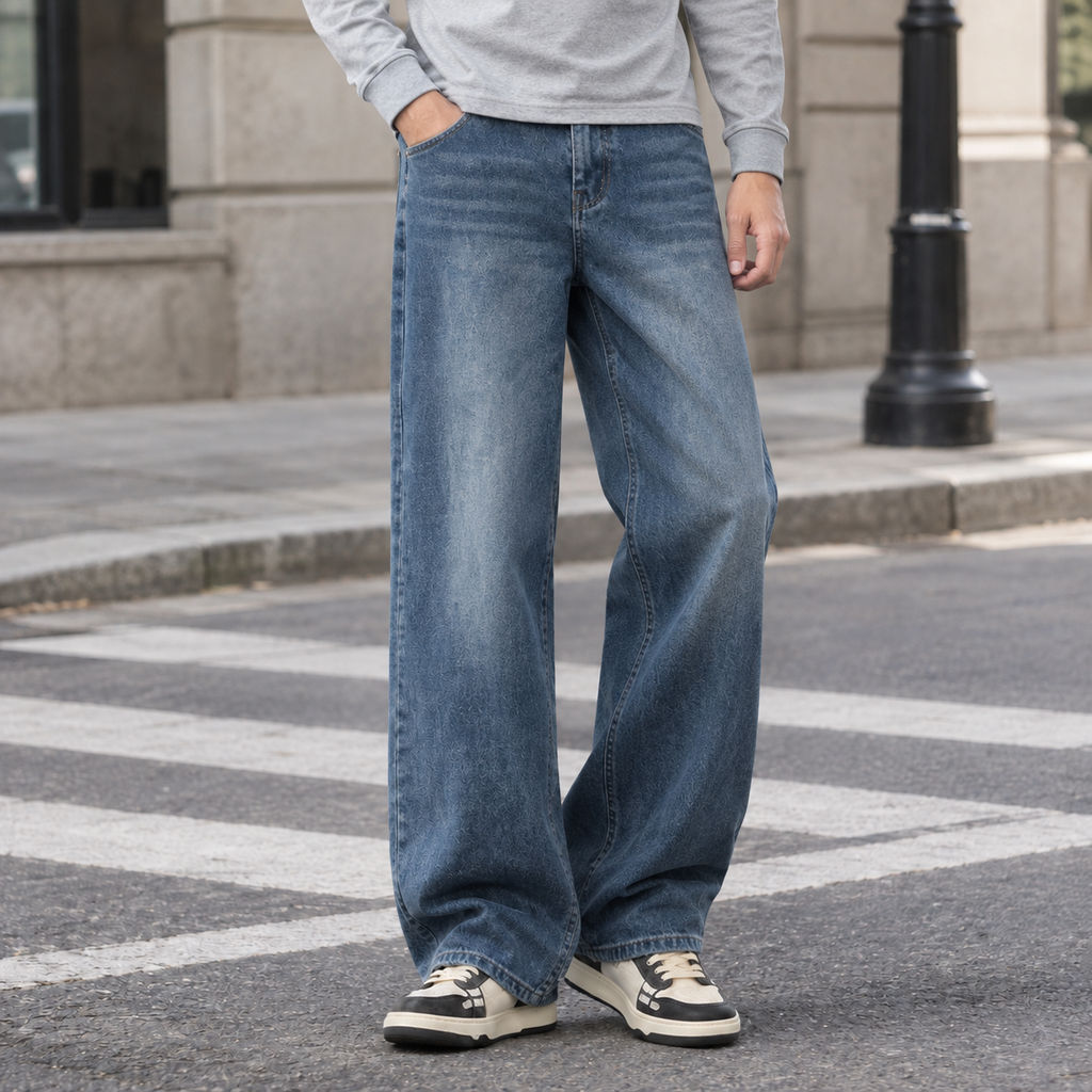 Men's Wide Leg Jeans – Washed Denim Jeans