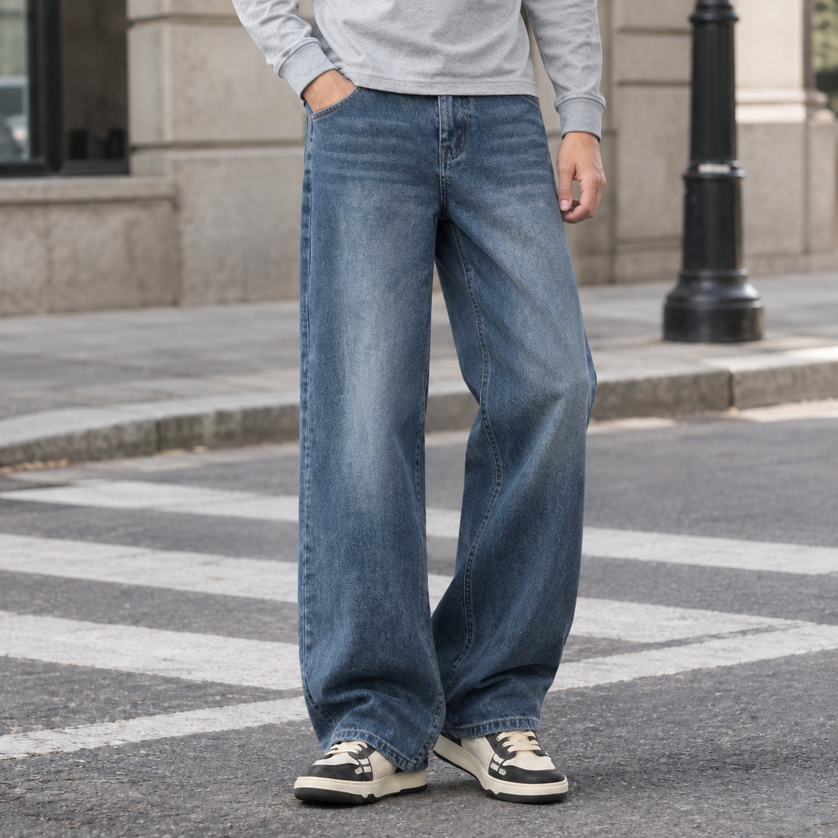 Men's Wide Leg Jeans – Washed Denim Jeans