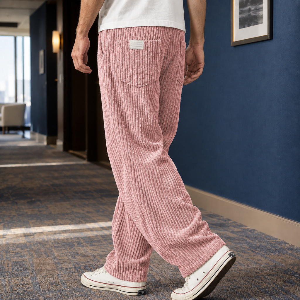 Men's Relaxed Fit Trousers – Wide Wale Textured Trousers