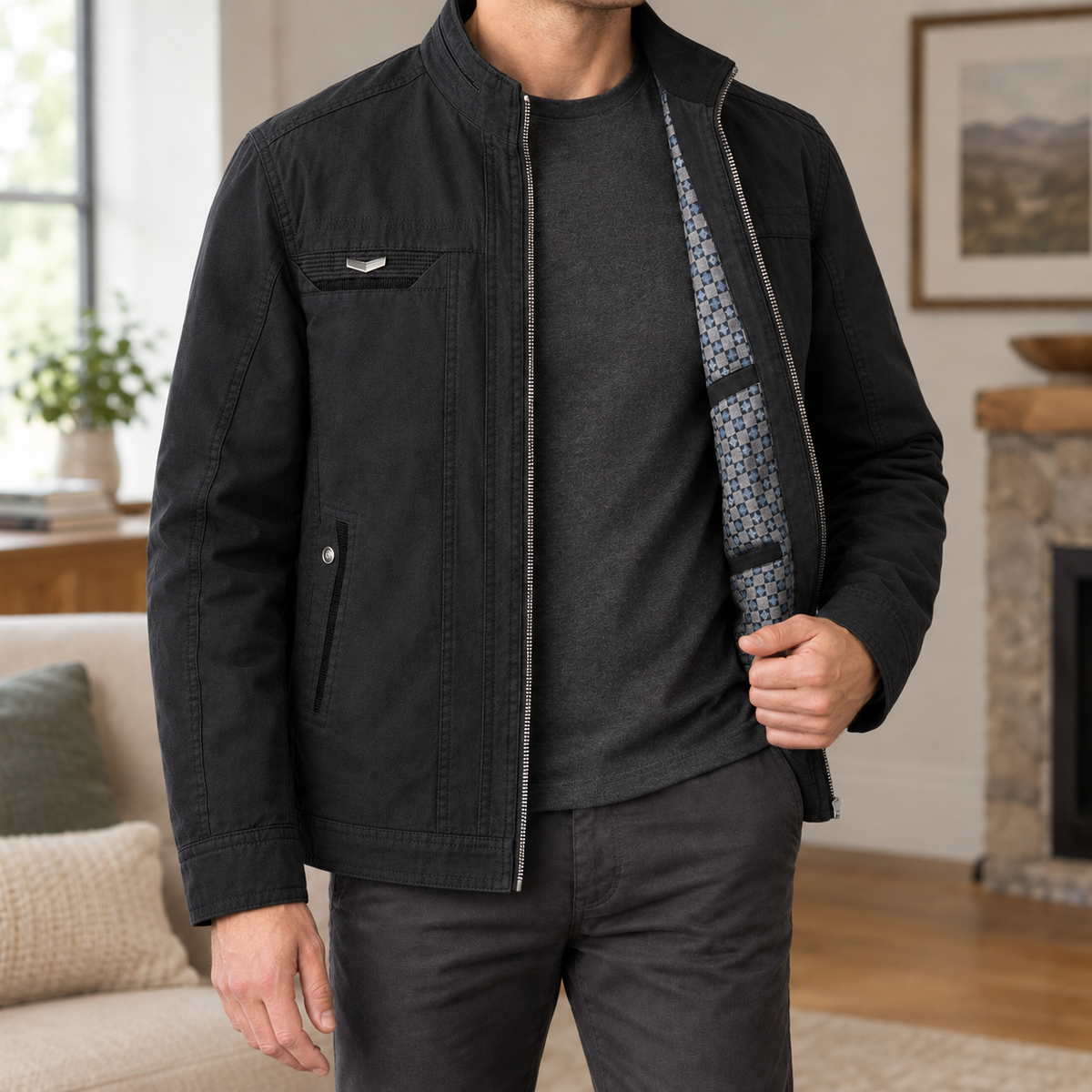 Men's Cotton Blend Stand Collar Jacket – Smart Casual Jacket