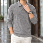 Men's Long Sleeve Knitted Polo Shirt – Textured Top