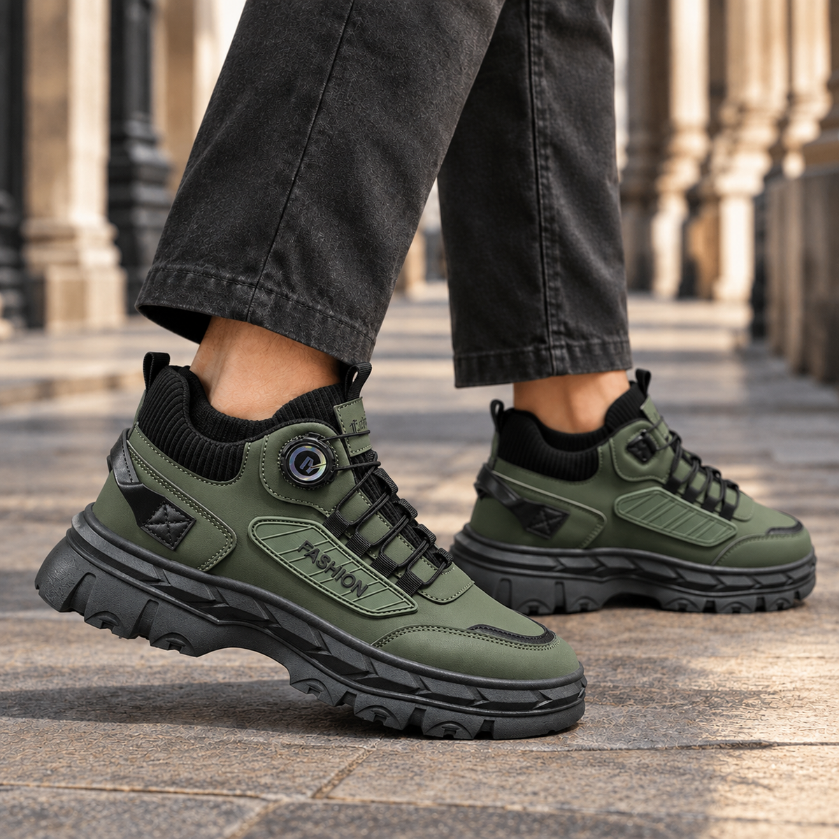 Men's Leather Look Chunky Trainers – Platform Sole Trainers