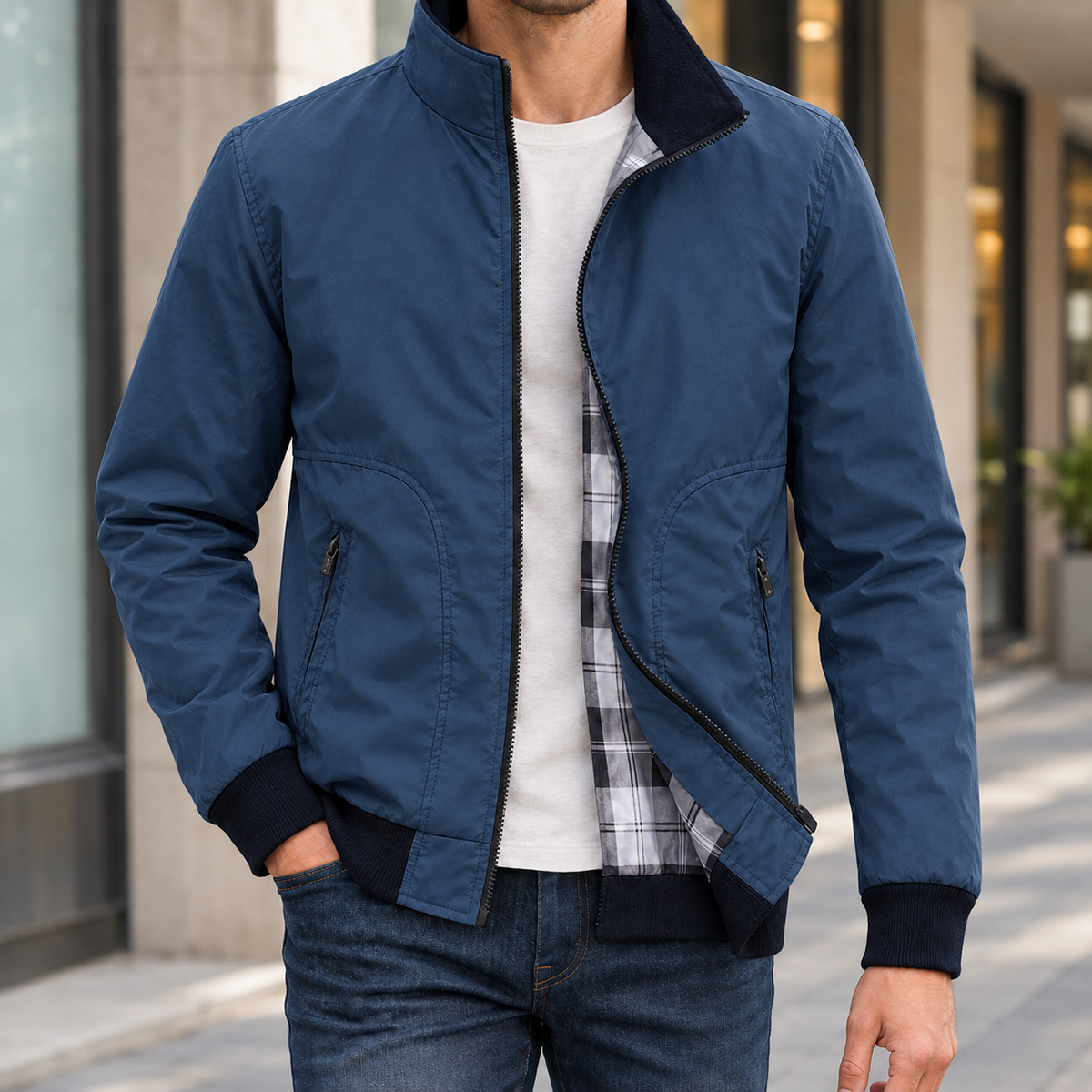 Men's Zip Jacket with Plaid Lining – Winter Jacket