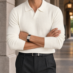 Men's Ribbed Knit Polo Shirt – Long Sleeve Polo Top