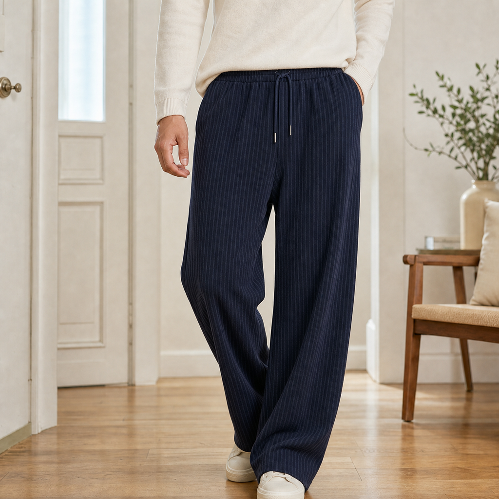 Men's Ribbed Wide Leg Trousers – Relaxed Drawstring Trousers