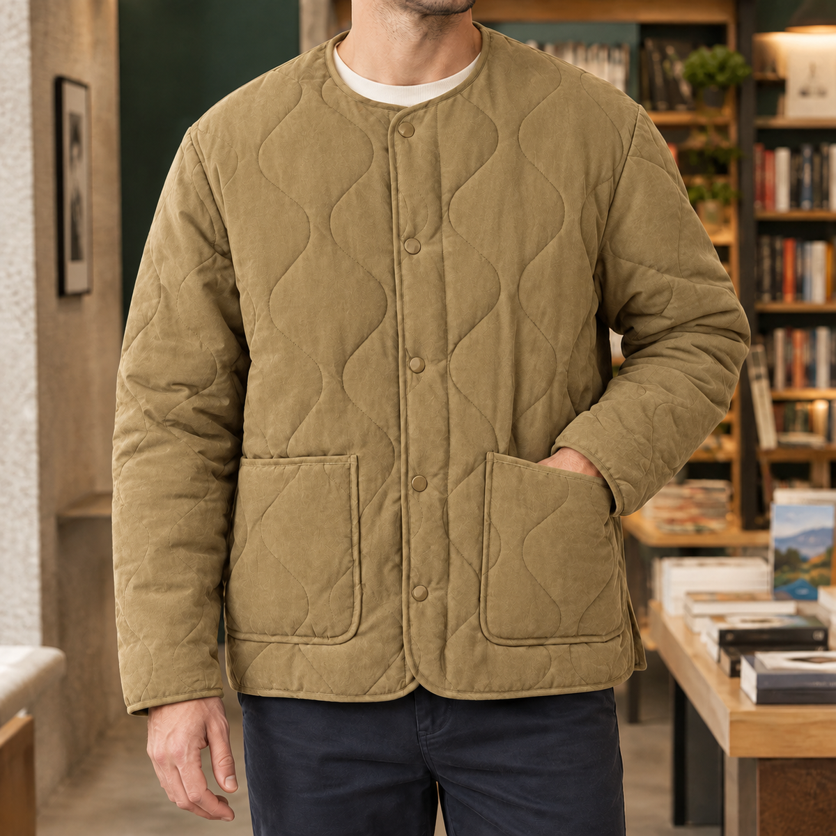 Men's Quilted Collarless Jacket – Winter Jacket