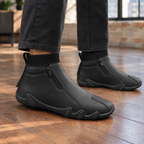 Men's Zip Up Leather Look Boots – Ribbed Sock Collar