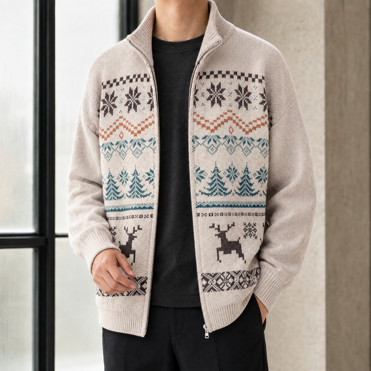 Men's Fair Isle Jacquard Jacket – Winter Jacket